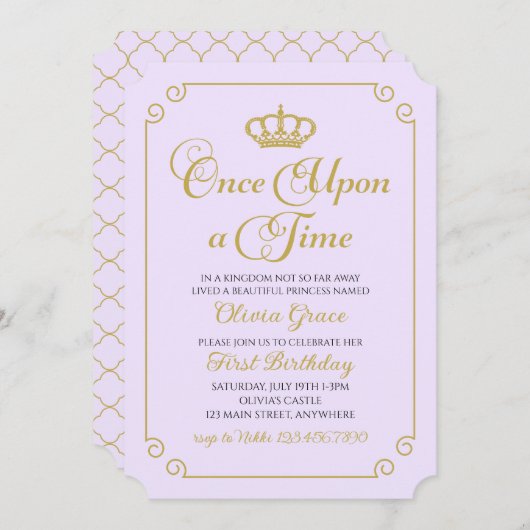 Eenmaal op Time Gold Prinses Birthday Uitnodiging (Voorkant / Achterkant)