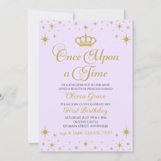 Eenmaal op Time Gold Prinses Birthday Uitnodiging (Voorkant)