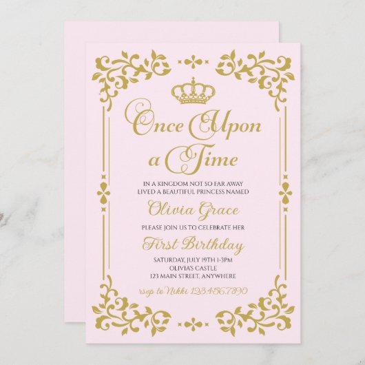 Eenmaal op Time Gold Prinses Birthday Uitnodiging (Voorkant / Achterkant)