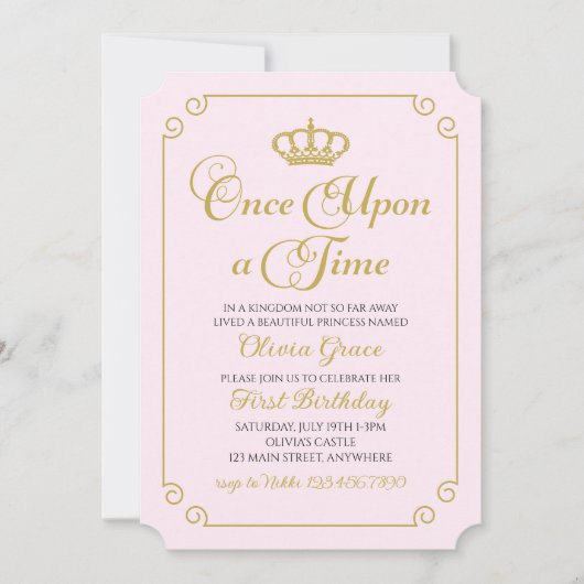 Eenmaal op Time Gold Prinses Birthday Uitnodiging (Voorkant)