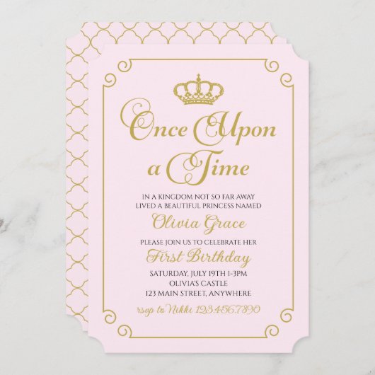 Eenmaal op Time Gold Prinses Birthday Uitnodiging (Voorkant / Achterkant)