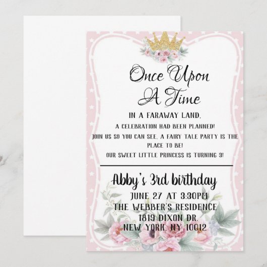Eenmaal op Time Prinses Invitation Kaart (Voorkant / Achterkant)