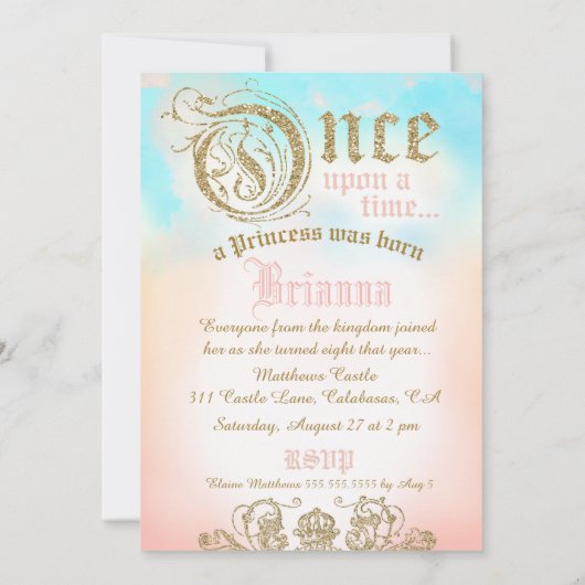 Eenmaal op Time Prinses Invitation Kaart (Achterkant)