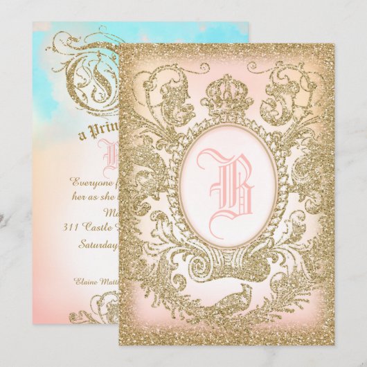 Eenmaal op Time Prinses Invitation Kaart (Voorkant / Achterkant)