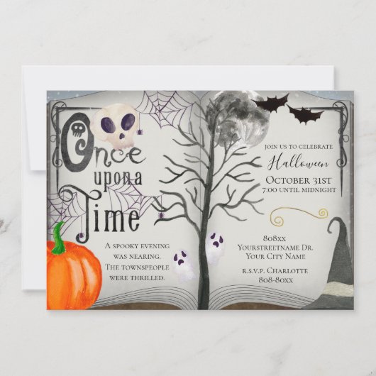 Eenmaal op Time Spooky Halloween Book Invitation Kaart (Voorkant)
