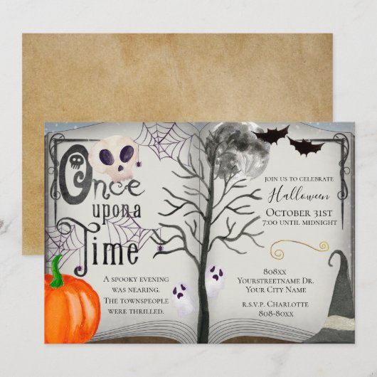 Eenmaal op Time Spooky Halloween Book Invitation Kaart (Voorkant / Achterkant)