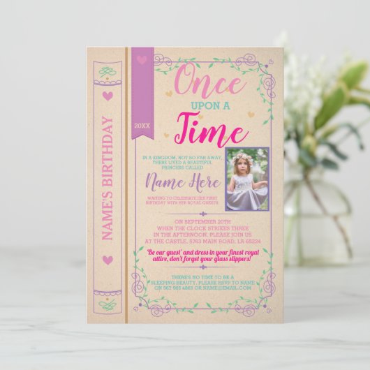 Eenmaal op Time Story Tale Book Birthday Foto Kaart (Staand voorkant)