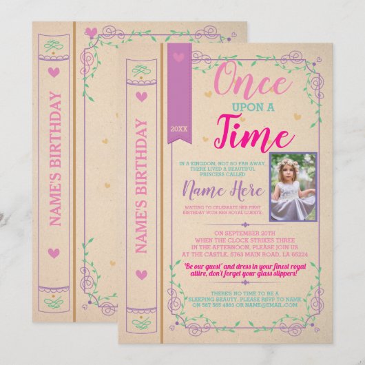 Eenmaal op Time Story Tale Book Birthday Foto Kaart (Voorkant / Achterkant)