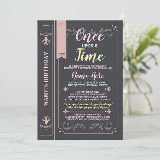 Eenmaal op Time Story Tale Book Birthday Princess Kaart (Staand voorkant)