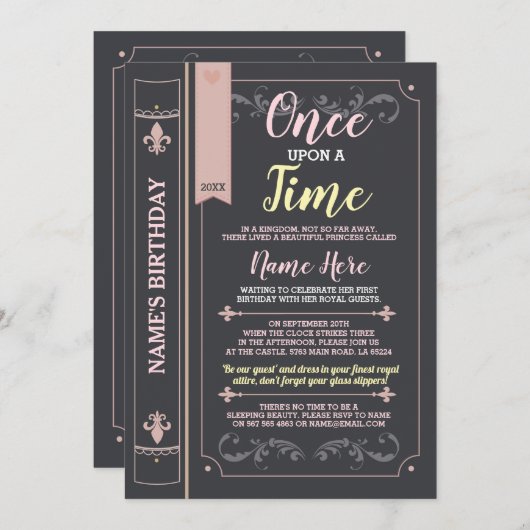 Eenmaal op Time Story Tale Book Birthday Princess Kaart (Voorkant / Achterkant)