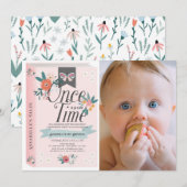 Eenmaal roze Floral Foto 1 oktober Kaart (Voorkant / Achterkant)