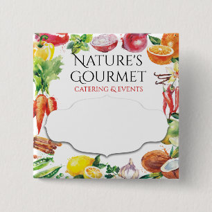 Eénmalige aanduiding van de cateringnaam voor gro vierkante button 5,1 cm