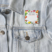 Eénmalige aanduiding van de cateringnaam voor groe vierkante button 5,1 cm (In situ)