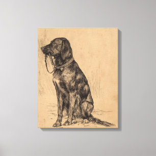 Eenmalige hond, die zijn eigen huiduitslag houdt,  canvas afdruk