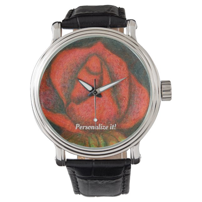 Eénmalige rode roze roodroos in de buurt horloge (Voorkant)