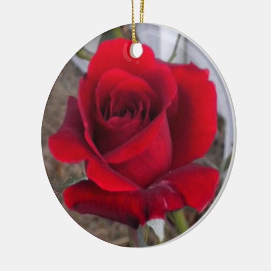 Eenmalige roodrozenversiering keramisch ornament (Links)