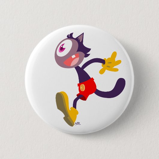 Eenogige kat cartoon knop badge ronde button 5,7 cm (Voorkant)