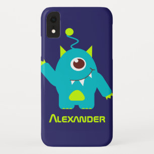 Eenoog kind alien blauw groen naam iPhone XR hoesje