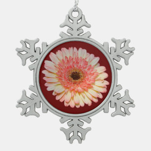 Eenroze kiezelbloem tin sneeuwvlok ornament