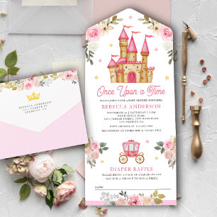 Eens Op Een Tijd Pink Sprookjeskasteel Baby Shower All In One Uitnodiging