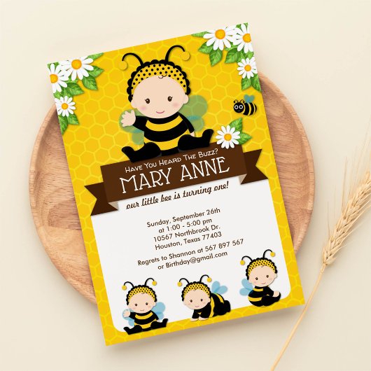 Eenste verjaardag van de Cute Baby Bumble bee Hone Kaart