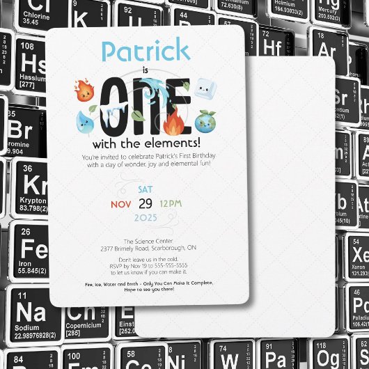 Eentje met de elementen eerste verjaardag uitnodig kaart