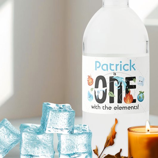 Eentje met de elementen eerste verjaardag waterfles etiket