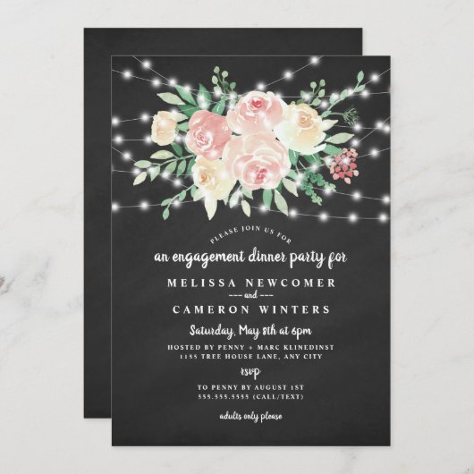 Eentje van het verloving van Chalkboard Blush Flor Kaart (Voorkant / Achterkant)