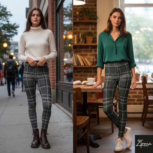 Eentonig vierkant geruit donkergrijs geruit leggings