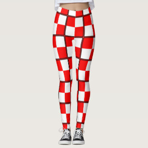Eenvormig rood wit gevlakt vierkant leggings