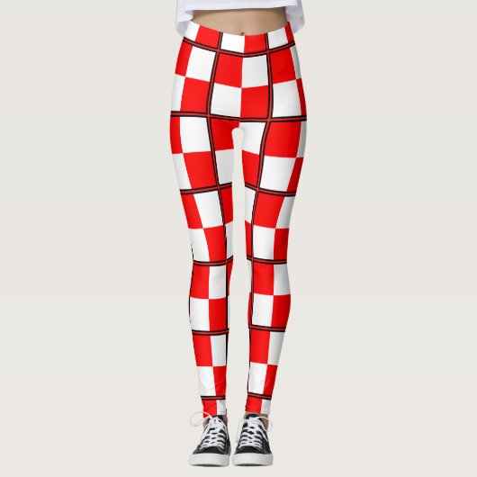 Eenvormig rood wit gevlakt vierkant leggings (Voorkant)