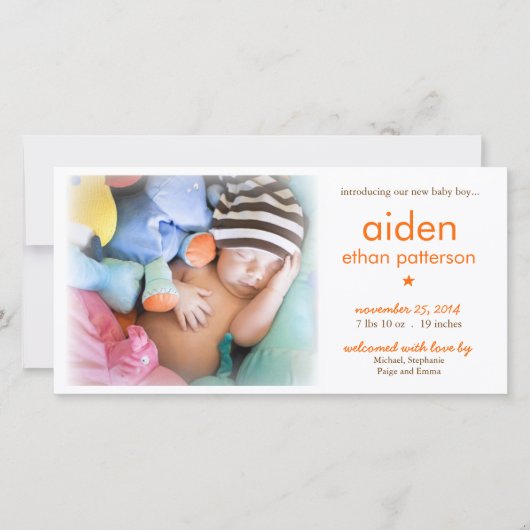 Eenvoud Baby Boy Foto Aankondiging Geboorte (Voorkant)