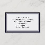 Eenvoud: blauw en wit Lijst, witte achtergrond Visitekaartje (Achterkant)