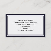 Eenvoud: blauw en wit Lijst, witte achtergrond Visitekaartje (Achterkant)