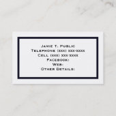 Eenvoud: blauw Lijst, witte achtergrond Visitekaartje (Achterkant)