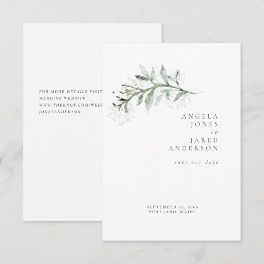 Eenvoud & gebladerte White Wedding Save Our Date Save The Date (Voorkant / Achterkant)