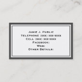 Eenvoud: grijs en wit Lijst, witte achtergrond Visitekaartje (Achterkant)