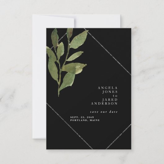 Eenvoud & Groene Zwarte Bruiloft Save The Date (Voorkant)