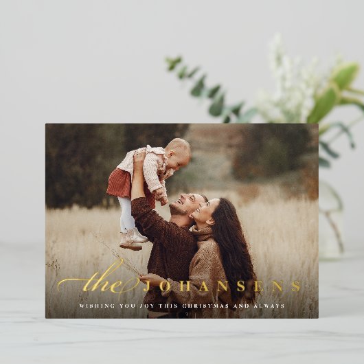 Eenvoud | Horizontale kerstfoto Folie Feestdagenkaart (Staand Voorkant)