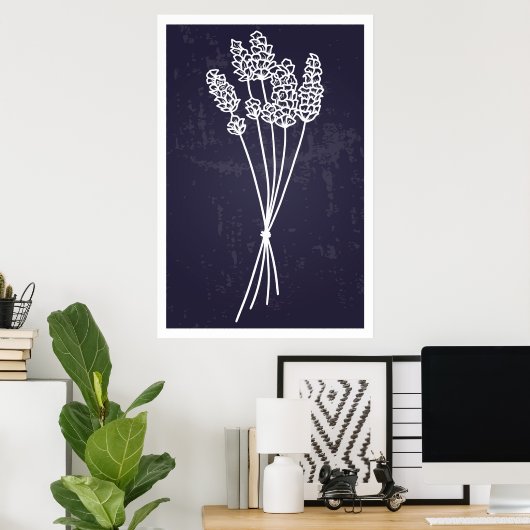 Eenvoud in Bloom White Line Flower Tekening Poster (Thuiskantoor)
