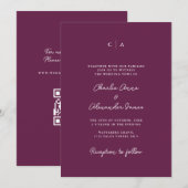 Eenvoud | Monogram Minimalistische pruimenbruiloft Kaart (Voorkant / Achterkant)