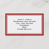 Eenvoud: rood en wit Lijst, witte achtergrond Visitekaartje (Achterkant)