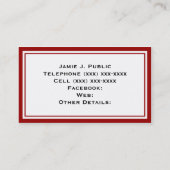 Eenvoud: rood en wit Lijst, witte achtergrond Visitekaartje (Achterkant)