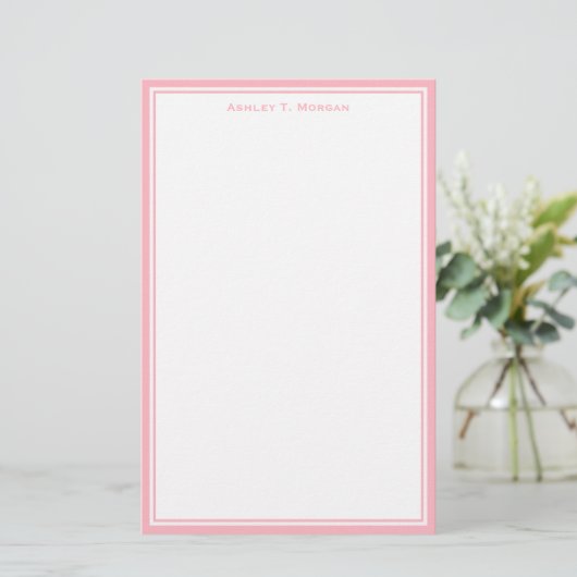 Eenvoud Roze Wit Gepersonaliseerd Briefpapier (Staand voorkant)