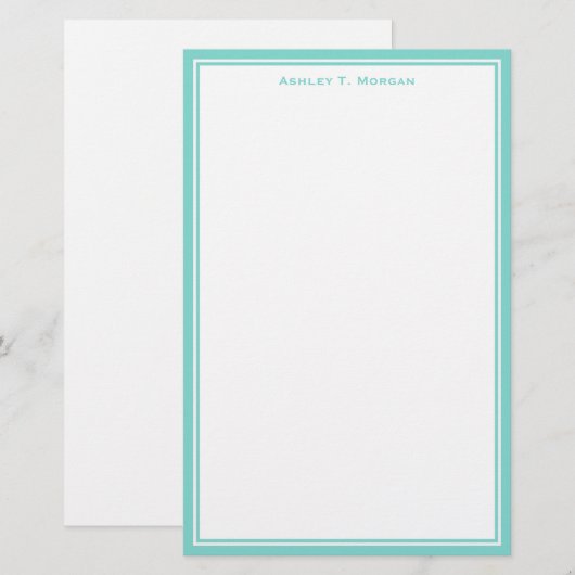 Eenvoud Turquoise Wit Gepersonaliseerd Briefpapier (Voorkant / Achterkant)