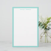 Eenvoud Turquoise Wit Gepersonaliseerd Briefpapier (Staand voorkant)