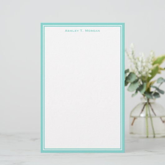 Eenvoud Turquoise Wit Gepersonaliseerd Briefpapier (Staand voorkant)