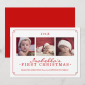 Eenvoud van de eerste kerstfotokaart van Red Baby Feestdagenkaart (Voorkant / Achterkant)