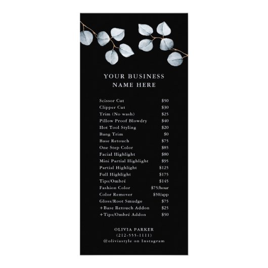 Eenvoud van eucalyptus | Black Price List Service Reclamekaart (Voorkant)