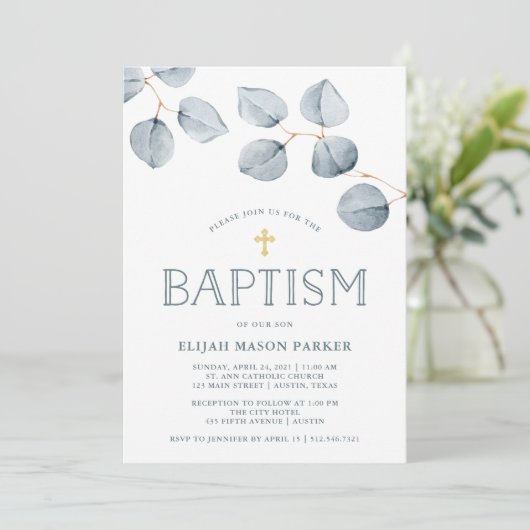 Eenvoud van eucalyptus | Doop met kruis Kaart (Staand voorkant)